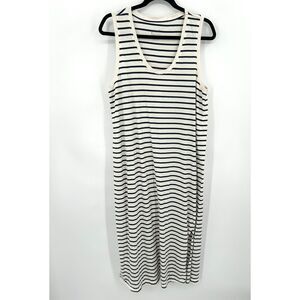 PACT White Black Stripe Scoop Neck Organic Cotton Softspun Tank Midi Dress Large